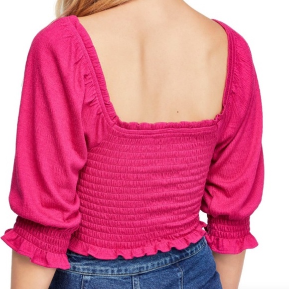 NWT FREE PEOPLE Smocked Hot Pink Top, Medium - Picture 4 of 8